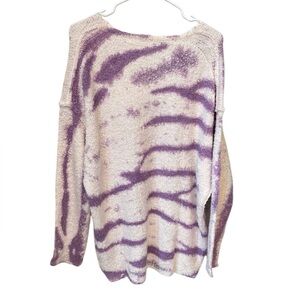 Free People(FP) Movement Fuzzy Oversize Sweater Women’s Medium White Purple NWOT